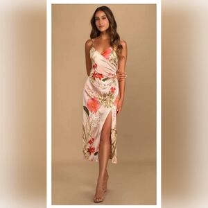 Lulus Remarkable Entrance Floral Print Satin Dress Spring Size Large Pink NWT